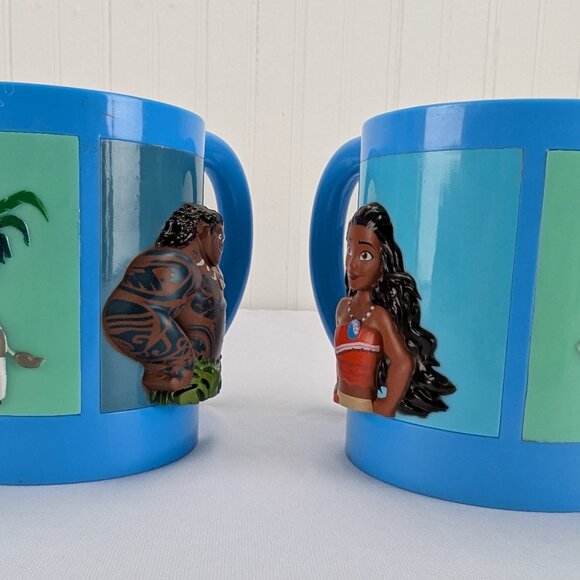 Disney Moana Plastic Mug Set of 2 Kids Handled 3D Characters Blue Reusable - Picture 3 of 12